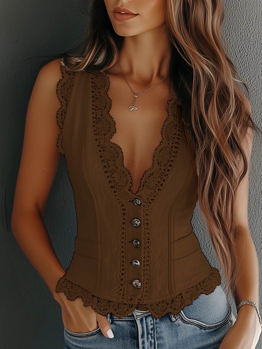 Jillian | Leather Lace Vest