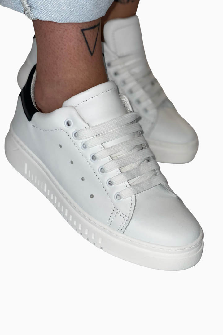 Frances | White Smart Shoes with Black Details