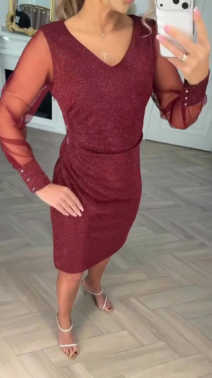 Hannah | Shiny Dress with a V-neckline and Patchwork