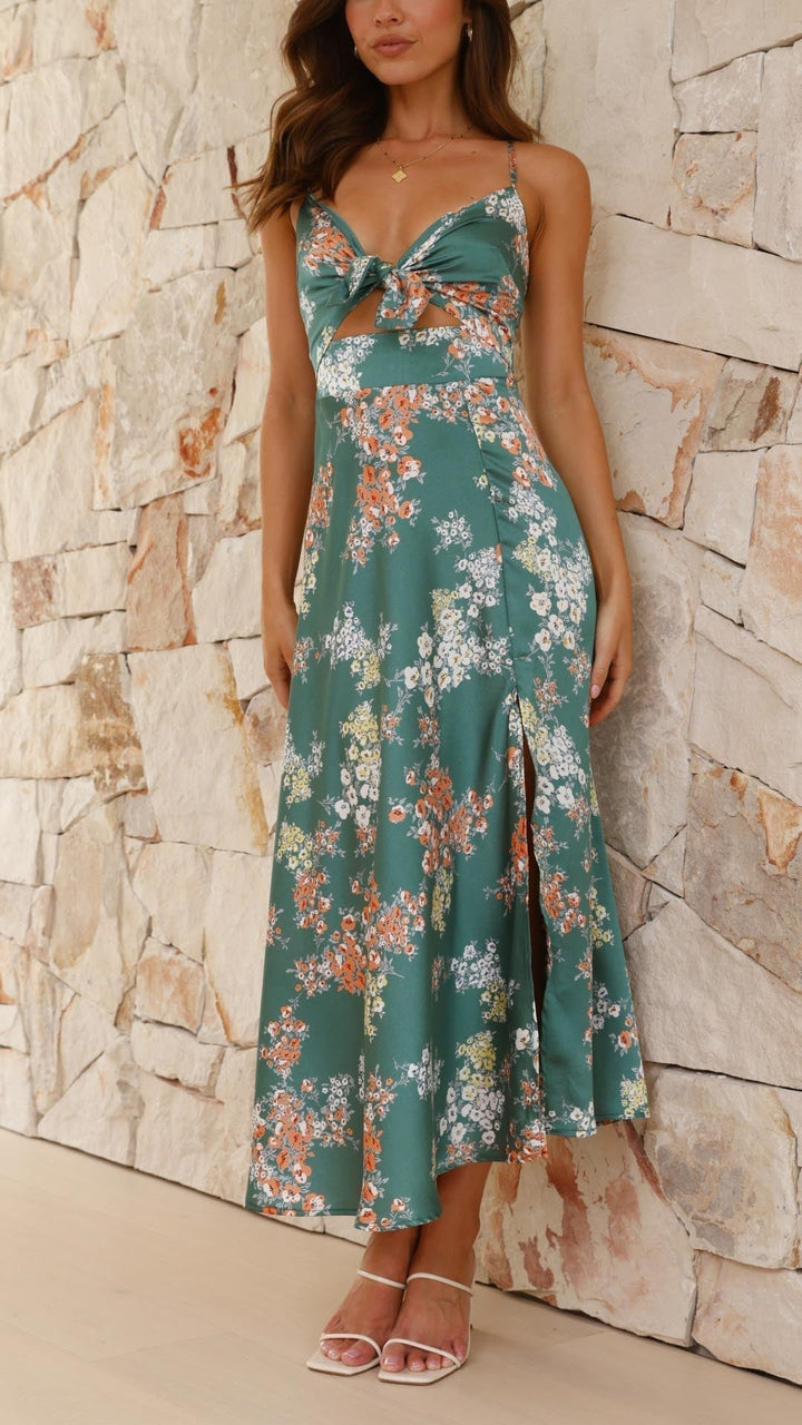 SATIN FLORAL DRESS