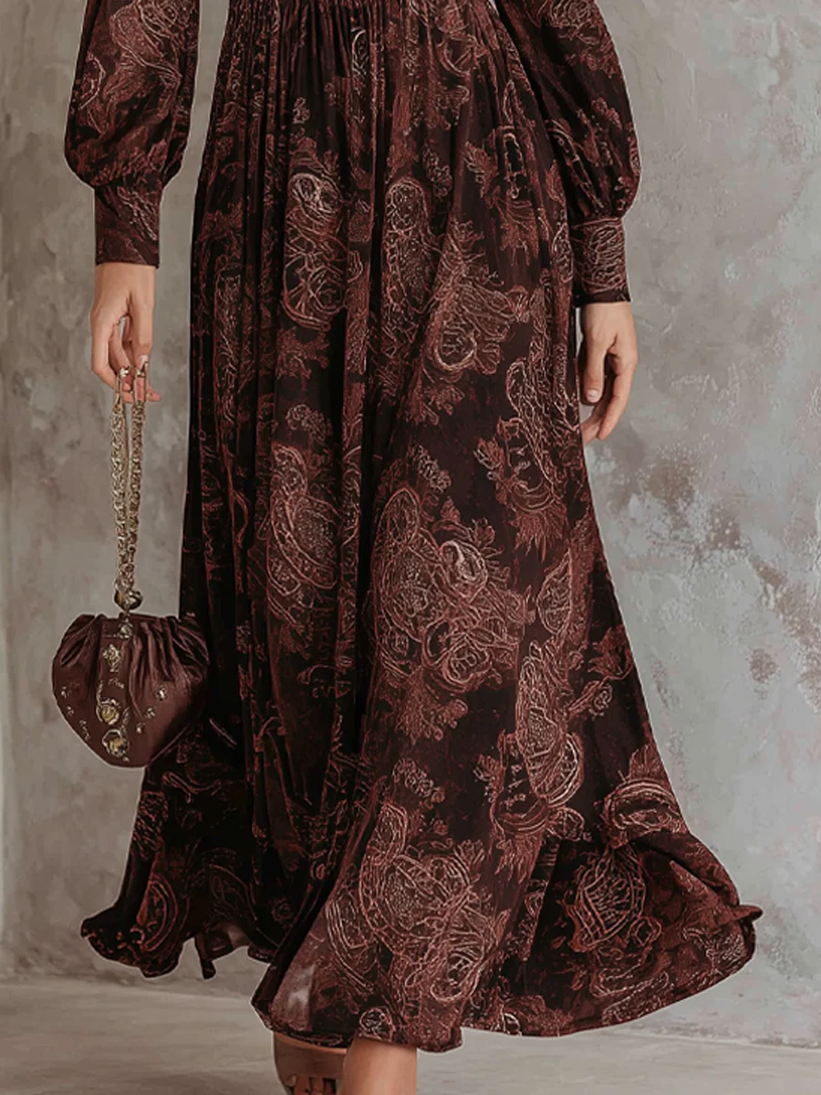 Joanna | Midi Paisley Dress with Zip at the Neck