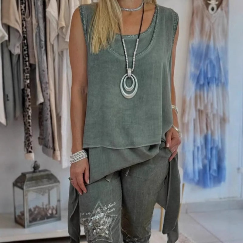 Oriane™ - Women's Two-Piece Set: Sleeveless Top and Printed Pants